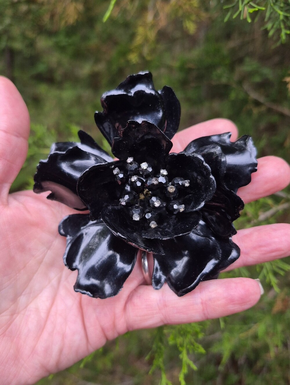 Vendome Rare Large Vintage 1960s Flower Statement Runway Statement Black Brooch
